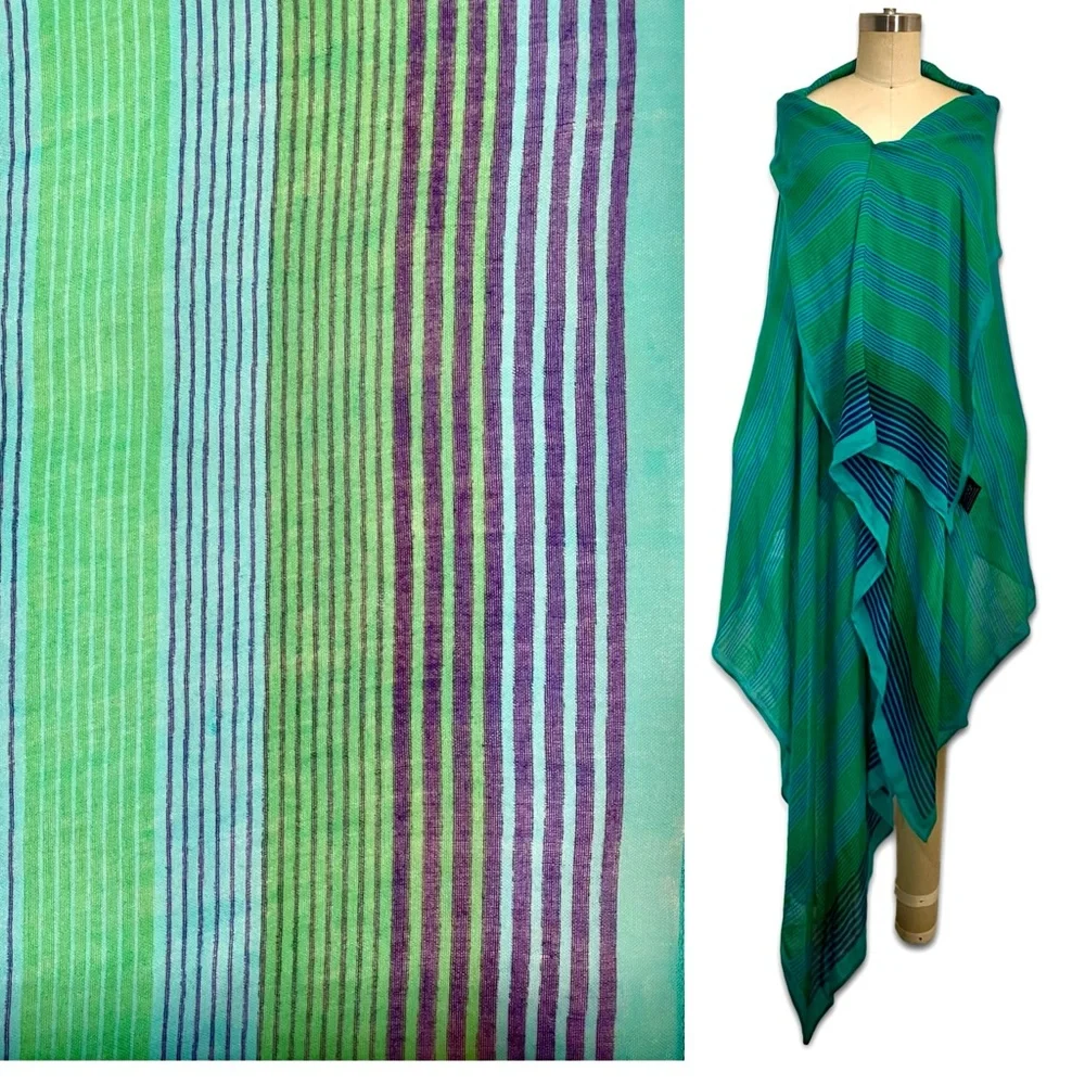 Vintage Extra Large Striped Green and Blue Wrap shawl scarf pareo